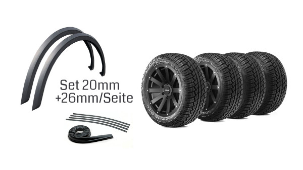 Komplettradsatz Hanma 18x9 mit Loder AT#1 + Radabdeckungen