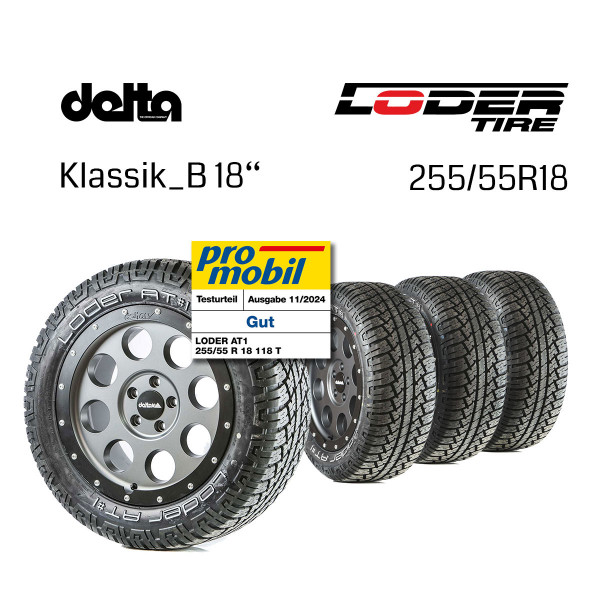 Komplettradsatz Klassik_B 18" Gunmetal mit Loder AT#1