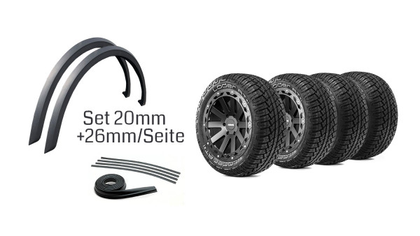 Komplettradsatz Hanma 18x9 mit Loder AT#1 + Radabdeckungen